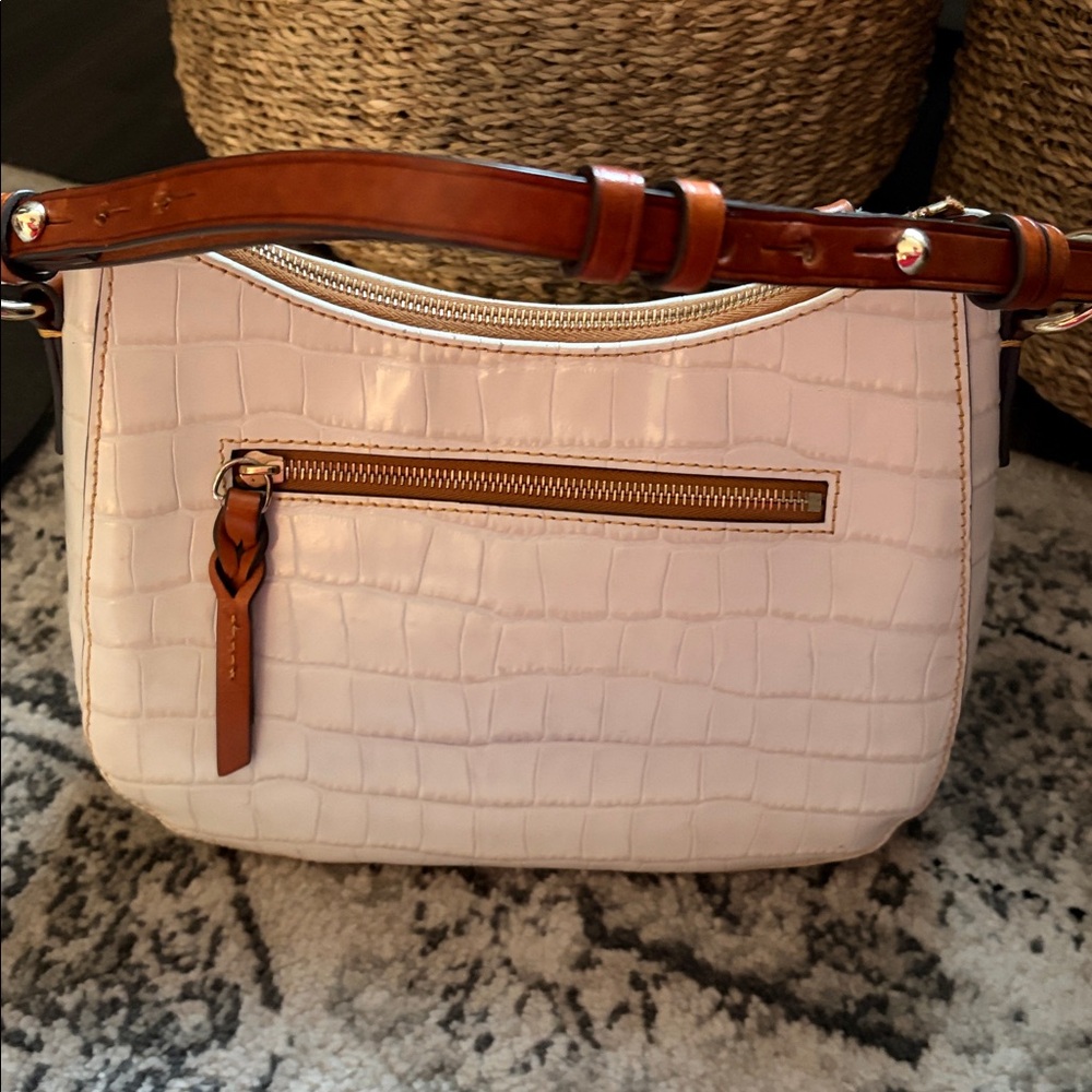 Dooney & Bourke White Croc-Embossed Shoulder Bag with Brown Trim - Picture 4 of 6